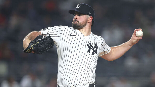 NEW YORK, NEW YORK - SEPTEMBER 25: Carlos Rodón #55 of the New York Yankees pitches during the game against the Chicago White Sox at Yankee Stadium on September 25, 2025 in Bronx borough of New York City.
