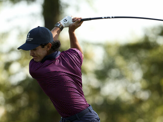 COLUMBUS, OHIO - SEPTEMBER 19: Davis Chatfield hits a tee shot on the second hole during the second round of the Nationwide Children's Hospital Championship 2025 at Ohio State University Golf Club on September 19, 2025 in Columbus, Ohio.