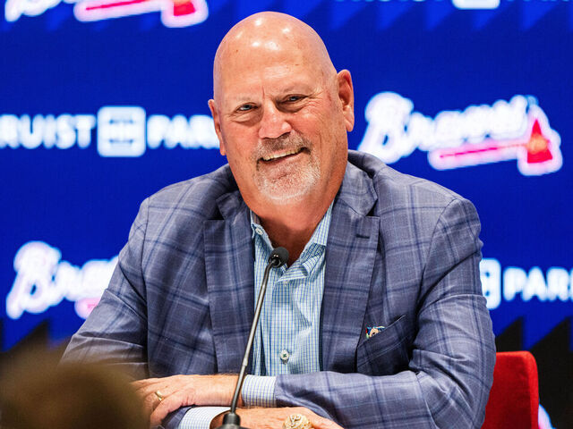 ATLANTA, GA - OCTOBER 01: Brian Snitker speaks to the media during a press conference announcing his retirement as manager of the Atlanta Braves at Truist Park on October 1, 2025 in Atlanta, Georgia.