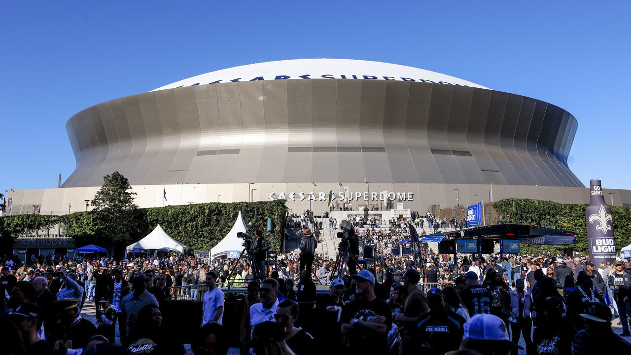 NEW ORLEANS, LOUISIANA - DECEMBER 29: A view outside of the exterior of the Caesars Superdome before a game between the New Orleans Saints and the Las Vegas Raiders on December 29, 2024 in New Orleans, Louisiana.