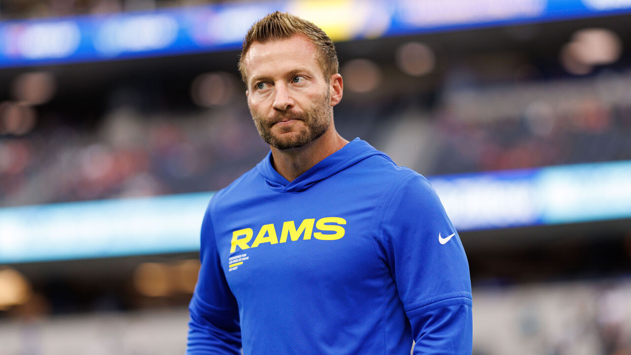INGLEWOOD, CALIFORNIA - OCTOBER 02: Head coach Sean McVay of the Los Angeles Rams stands on the field prior to an NFL football game against the San Francisco 49ers at SoFi Stadium on October 02, 2025 in Inglewood, California.
