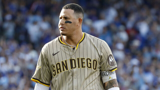 Chicago, Illinois - October 2, 2025: Manny Machado #13 of the San Diego Padres looks on after striking out in the first inning against the Chicago Cubs during Game 3 of the NL Wild Card Series at Wrigley Field on October 2, 2025 in Chicago, Illinois.