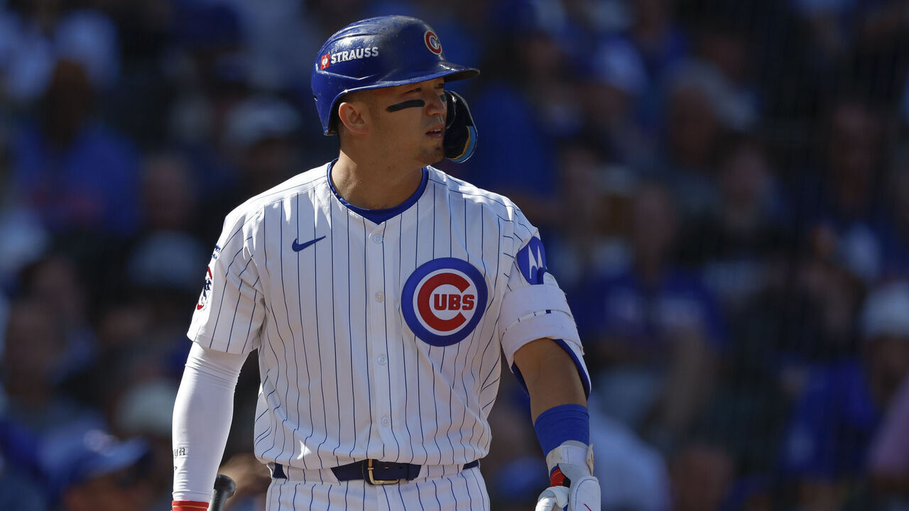CHICAGO, ILLINOIS - SEPTEMBER 30: Seiya Suzuki #27 of the Chicago Cubs walks up to the batter's box during the second inning of game one of the National League Wild Card Series against the San Diego Padres at Wrigley Field on September 30, 2025 in Chicago, Illinois.