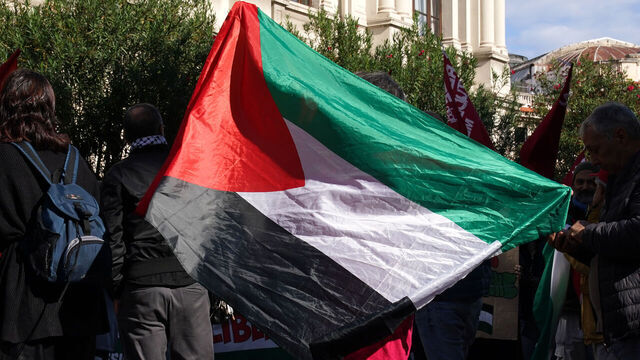 A protest takes place in Messina, Italy, on October 3, 2025, against Israel's arrest of members of the Global Sumud Flotilla on its humanitarian mission to Gaza.