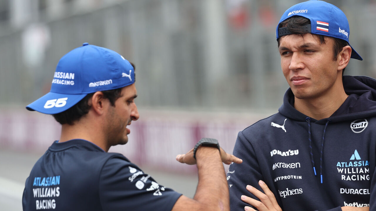 Carlos Sainz and Alexander Albon of Williams ahead of the Formula 1 Grand Prix of Azerbaijan at Baku City Circuit in Baku, Azerbaijan on September 21, 2025.