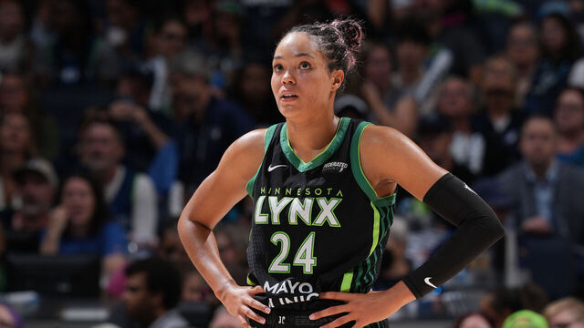 MINNEAPOLIS, MN - SEPTEMBER 23: Napheesa Collier #24 of the Minnesota Lynx during the game against the Phoenix Mercury during Game Two of the 2025 WNBA Playoffs semifinals during Round 2 Game 2 of the 2025 WNBA Playoffs on September 23, 2025 at Target Center in Minneapolis, Minnesota. Mandatory Copyright Notice: Copyright 2025 NBAE