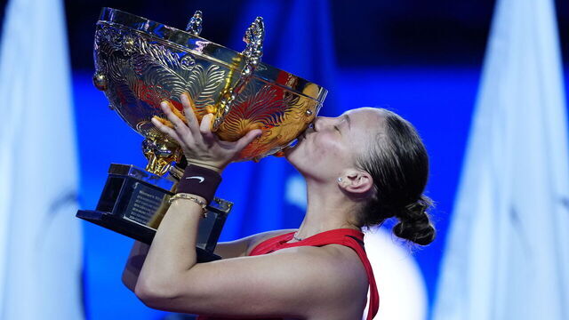 BEIJING, CHINA - OCTOBER 5:Amanda Anisimova of the United States pose with the trophy after winning the Women's Singles Final match against Linda Noskova of Czech Republic during on day 14 of the 2025 China Open at National Tennis Center on October 5, 2025 in Beijing, China.
