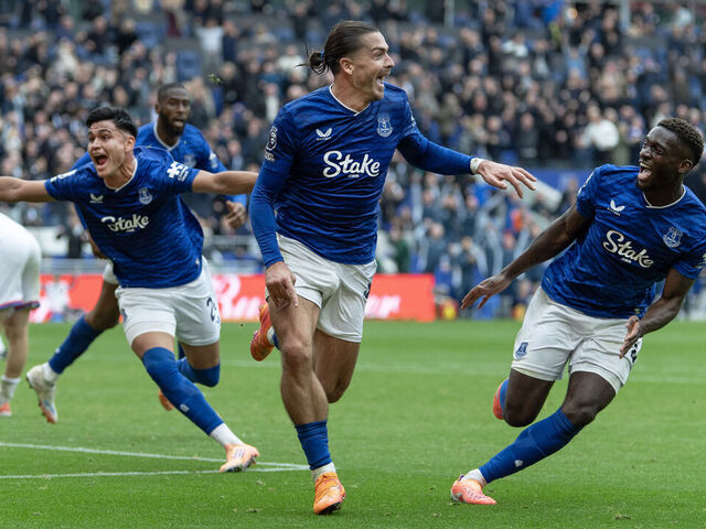 LIVERPOOL, ENGLAND - OCTOBER 5: Jack Grealish of Everton celebrates scoring the second and winning goal during the Premier League match between Everton and Crystal Palace at Hill Dickinson Stadium on October 5, 2025 in Liverpool, England.