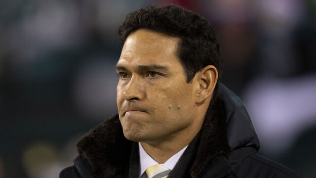 PHILADELPHIA, PA - DECEMBER 21: Fox TV analyst Mark Sanchez looks on prior to the game between the Washington Football Team and Philadelphia Eagles at Lincoln Financial Field on December 21, 2021 in Philadelphia, Pennsylvania.