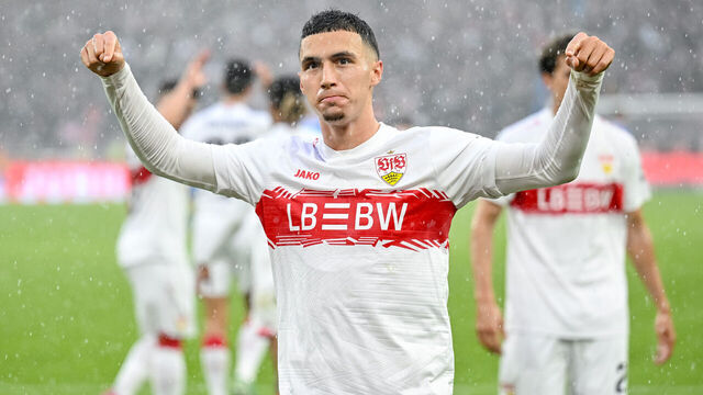 Stuttgart, Germany - October 5: Bilal El Khannouss of VfB Stuttgart celebrates after scoring his team's first goal during the Bundesliga match between VfB Stuttgart and 1. FC Heidenheim 1846 at MHPArena Stuttgart on October 5, 2025 in Stuttgart, Germany.