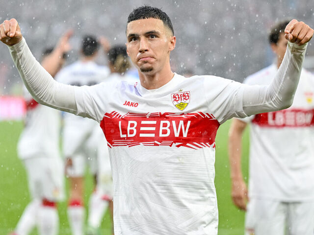 Stuttgart, Germany - October 5: Bilal El Khannouss of VfB Stuttgart celebrates after scoring his team's first goal during the Bundesliga match between VfB Stuttgart and 1. FC Heidenheim 1846 at MHPArena Stuttgart on October 5, 2025 in Stuttgart, Germany.