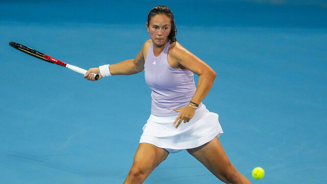 BEIJING, CHINA - SEPTEMBER 27: Daria Kasatkina of Australia returns a shot in the Women's Singles Round of 64 match against Sonay Kartal of United Kingdom on day 6 of the 2025 China Open at National Tennis Center on September 27, 2025 in Beijing, China.