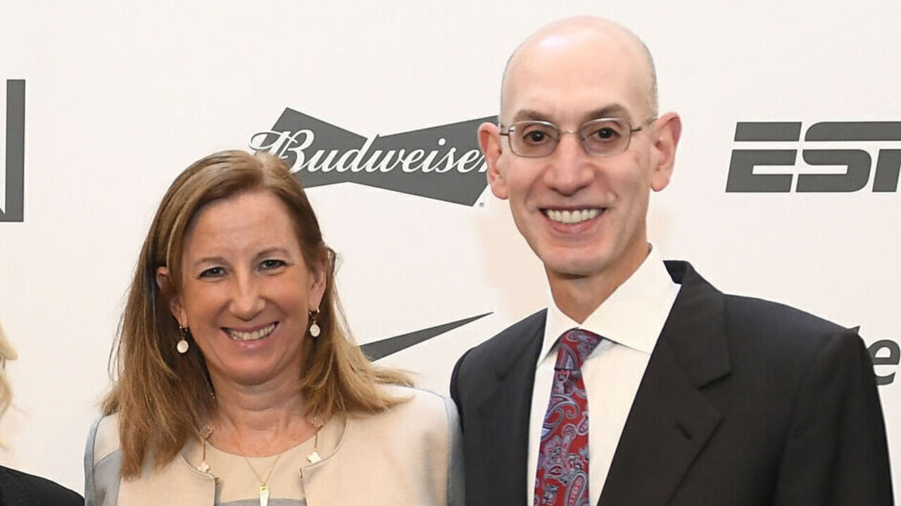 NEW YORK, NY - SEPTEMBER 25: Shelley Zalis, CEO of The Female Quotient, ESPN Talent Doris Burke, WNBA President, Cathy Engelbert and NBA Commissioner Adam Silver speaks to the attendees during the Believe In Women Event at the Sugar Factory on September 25, 2019 in New York, New York. Mandatory Copyright Notice: Copyright 2019 NBAE