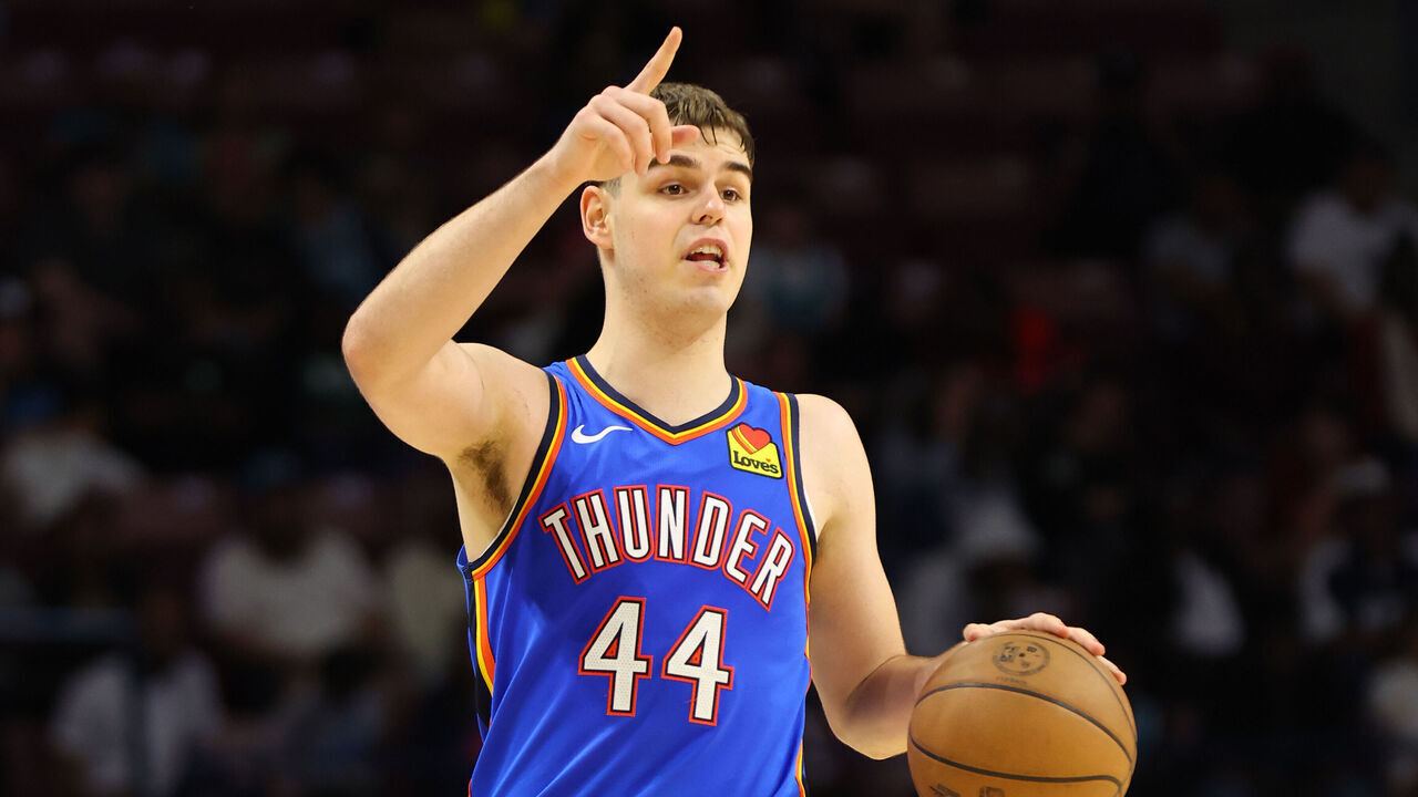 CHARLESTON, SC - OCTOBER 5: Nikola Topic #44 of the Oklahoma City Thunder calls a play during the game against the Charlotte Hornets on October 5, 2025 at Charleston Coliseum in Charleston, South Carolina. Mandatory Copyright Notice: Copyright 2025 NBAE