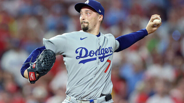 PHILADELPHIA, PENNSYLVANIA - OCTOBER 06: Blake Snell #7 of the Los Angeles Dodgers pitches against the Philadelphia Phillies during the third inning in game two of the National League Division Series at Citizens Bank Park on October 06, 2025 in Philadelphia, Pennsylvania.