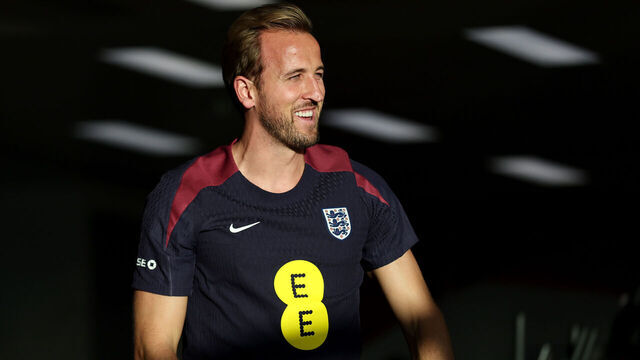 BURTON-UPON-TRENT, ENGLAND - OCTOBER 06: Harry Kane of England reacts during an England Gym Session at St Georges Park on October 06, 2025 in Burton-upon-Trent, England.