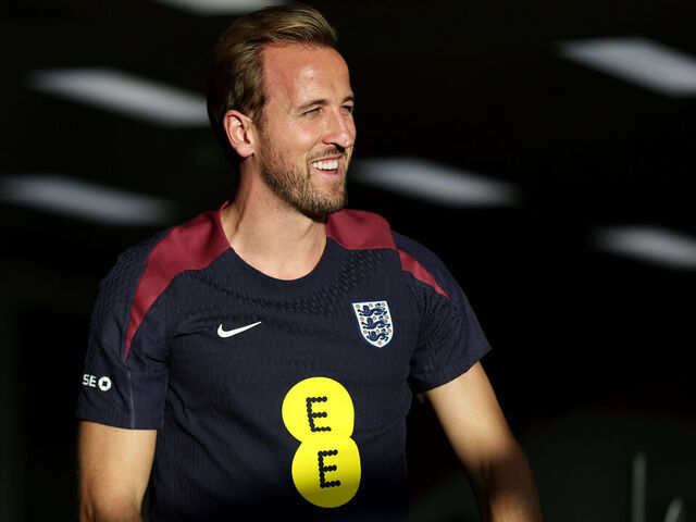 BURTON-UPON-TRENT, ENGLAND - OCTOBER 06: Harry Kane of England reacts during an England Gym Session at St Georges Park on October 06, 2025 in Burton-upon-Trent, England.