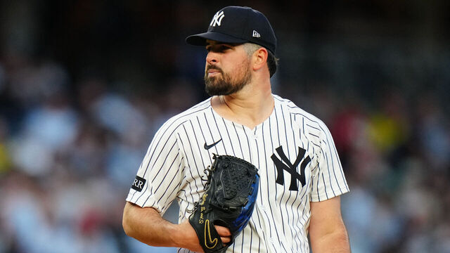 NEW YORK, NY - OCTOBER 01: Carlos Rodón #55 of the New York Yankees prepares to pitch during Game Two of the American League Wild Card Series between the Boston Red Sox and the New York Yankees at Yankee Stadium on Wednesday, October 1, 2025 in New York, New York.