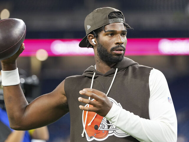 DETROIT, MICHIGAN - SEPTEMBER 14: Shedeur Sanders #12 of the Cleveland Browns warms up before an NFL football game against the Detroit Lions at Ford Field on September 28, 2025 in Detroit, Michigan.