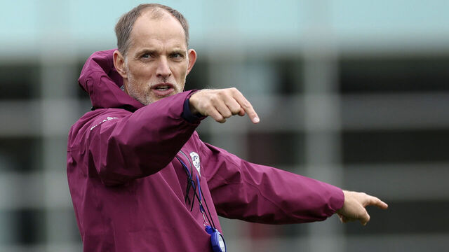 BURTON-UPON-TRENT, ENGLAND - OCTOBER 08: Thomas Tuchel, Head Coach of England, reacts during a training session at St Georges Park on October 08, 2025 in Burton-upon-Trent, England.