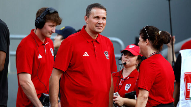 RALEIGH, NORTH CAROLINA - AUGUST 28: NC State Wolfpack head basketball coach Will Wade looks on during the game against the East Carolina Pirates at Carter-Finley Stadium on August 28, 2025 in Raleigh, North Carolina.