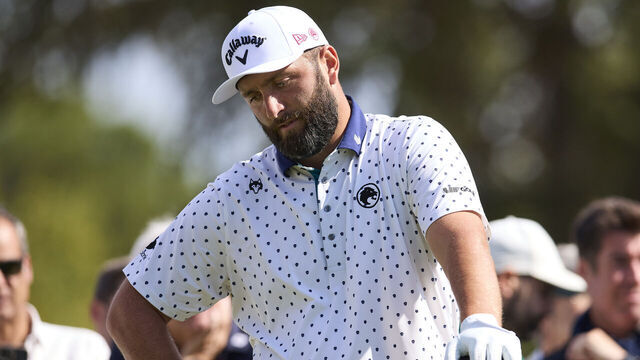 MADRID, SPAIN - OCTOBER 09: Jon Rahm of Spain looks rejected following his tee off on the eighth hole on day one of the Open de España presented by Madrid 2025 at Club de Campo Villa de Madrid on October 09, 2025 in Madrid, Spain.