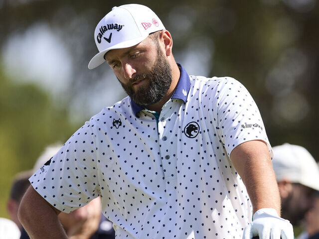 MADRID, SPAIN - OCTOBER 09: Jon Rahm of Spain looks rejected following his tee off on the eighth hole on day one of the Open de España presented by Madrid 2025 at Club de Campo Villa de Madrid on October 09, 2025 in Madrid, Spain.