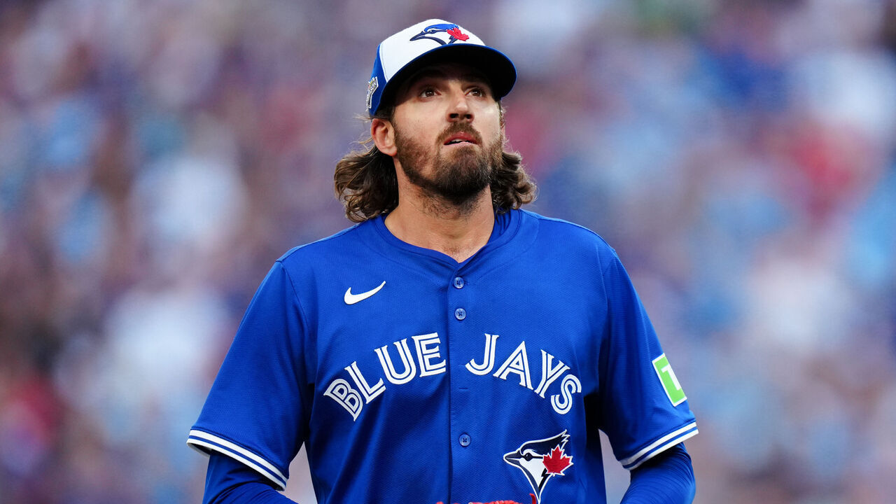 TORONTO, ON - OCTOBER 04: Kevin Gausman #34 of the Toronto Blue Jays looks on while leaving the mound during Game One of the American League Division Series presented by Booking.com between the New York Yankees and the Toronto Blue Jays at Rogers Centre on Saturday, October 4, 2025 in Toronto, Ontario, Canada.