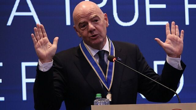 PRISTINA, KOSOVO - OCTOBER 8: FIFA President Gianni Infantino delivers a speech during a ceremony where Kosovo's President Vjosa Osmani presented him with the Presidential Medal of Merit in recognition of his contributions to the country's football in Pristina, Kosovo, on October 8, 2025.