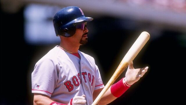 28 May 1995: Outfielder Mike Greenwell of the Boston Red Sox stands with a bat in his hands during a game against the California Angels at Anaheim Stadium in Anaheim, California. Mandatory Credit: Stephen Dunn /Allsport