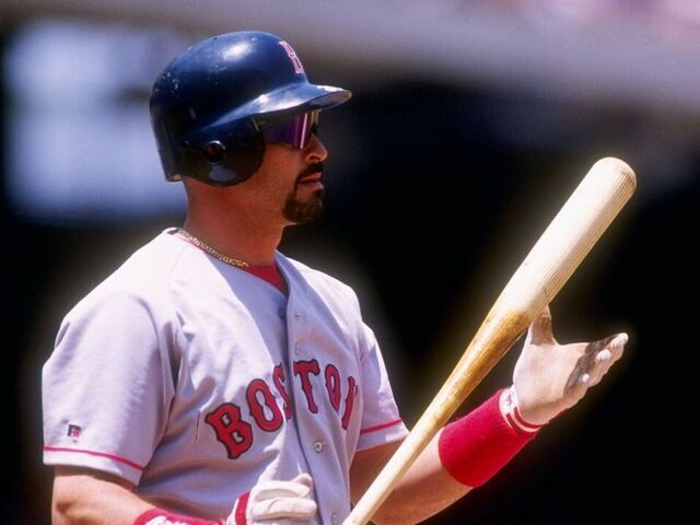 28 May 1995: Outfielder Mike Greenwell of the Boston Red Sox stands with a bat in his hands during a game against the California Angels at Anaheim Stadium in Anaheim, California. Mandatory Credit: Stephen Dunn /Allsport