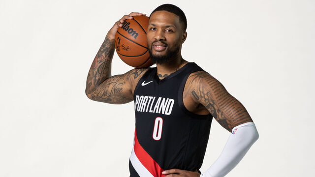 PORTLAND, OR - SEPTEMBER 29: Damian Lillard #0 of the Portland Trail Blazers poses for a portrait during media day on September 29, 2025 at the MODA Center in Portland, Oregon. Mandatory Copyright Notice: Copyright 2025 NBAE