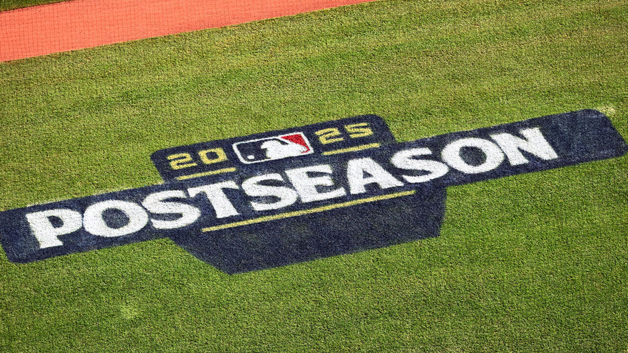 CLEVELAND, OH - SEPTEMBER 30: A general view of the 2025 Postseason logo on the field prior to Game 1 of the Wild Card Series presented by T-Mobile 5G Home Internet between the Detroit Tigers and the Cleveland Guardians at Progressive Field on Tuesday, September 30, 2025 in Cleveland, Ohio.