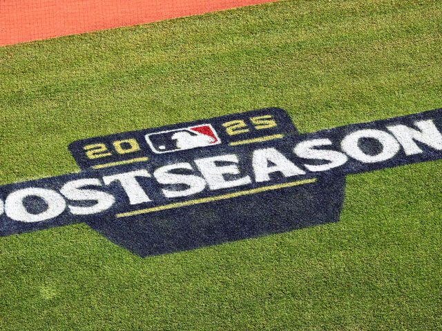 CLEVELAND, OH - SEPTEMBER 30: A general view of the 2025 Postseason logo on the field prior to Game 1 of the Wild Card Series presented by T-Mobile 5G Home Internet between the Detroit Tigers and the Cleveland Guardians at Progressive Field on Tuesday, September 30, 2025 in Cleveland, Ohio.