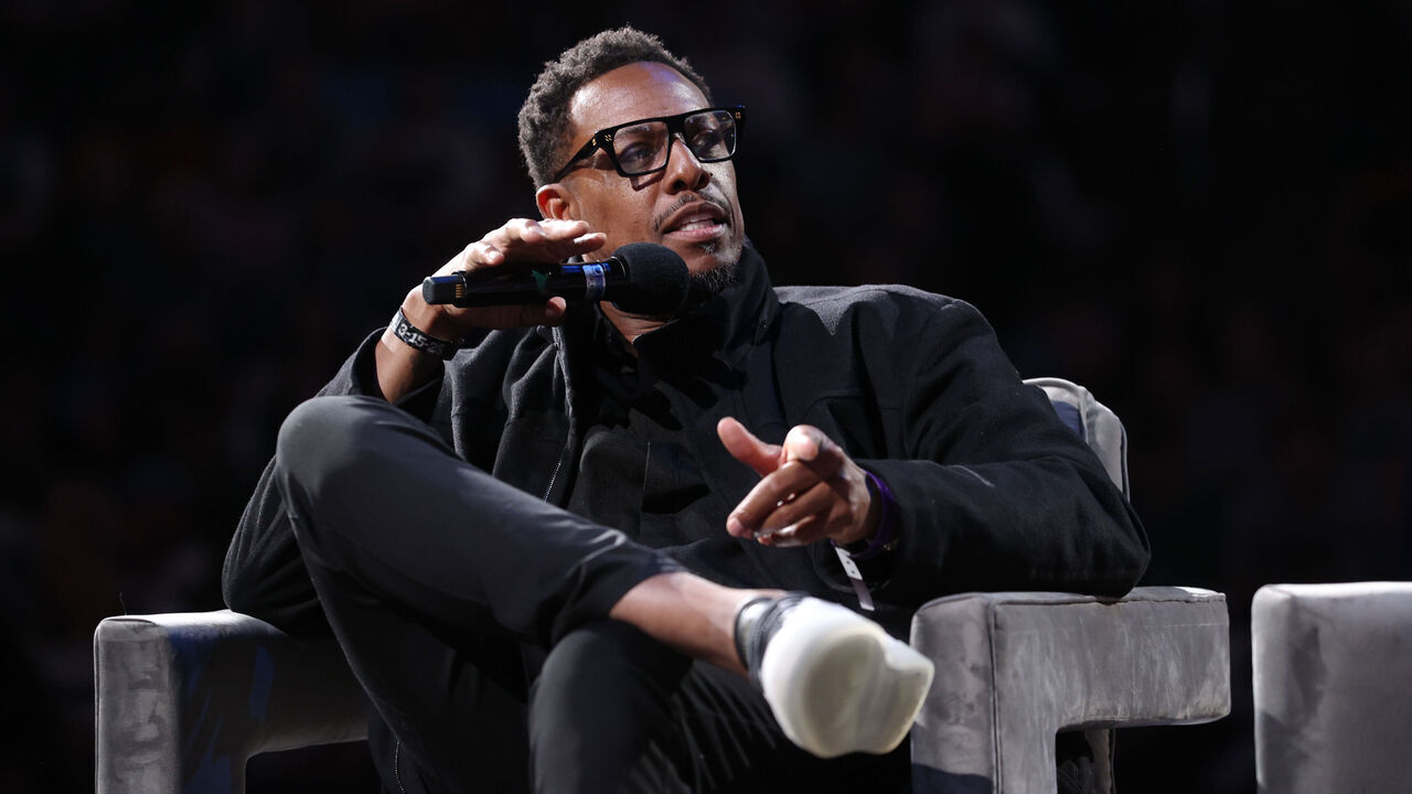 MEMPHIS, TN - MARCH 15: Paul Pierce speaks during Tony Allen's jersey retirement ceremony on March 15, 2025 at FedExForum in Memphis, Tennessee. Mandatory Copyright Notice: Copyright 2025 NBAE