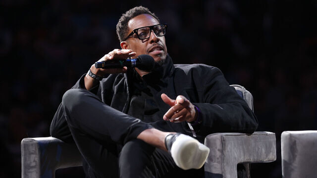 MEMPHIS, TN - MARCH 15: Paul Pierce speaks during Tony Allen's jersey retirement ceremony on March 15, 2025 at FedExForum in Memphis, Tennessee. Mandatory Copyright Notice: Copyright 2025 NBAE