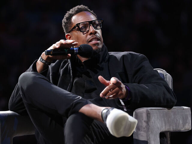MEMPHIS, TN - MARCH 15: Paul Pierce speaks during Tony Allen's jersey retirement ceremony on March 15, 2025 at FedExForum in Memphis, Tennessee. Mandatory Copyright Notice: Copyright 2025 NBAE