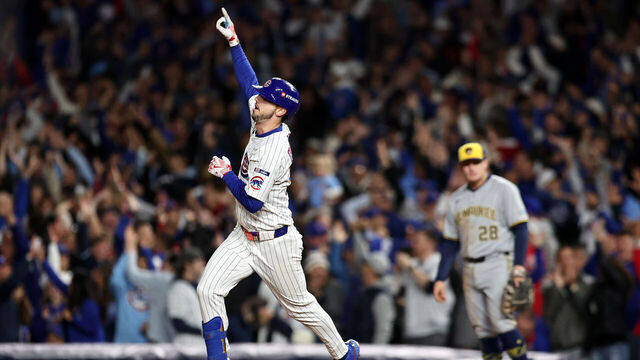 CHICAGO, ILLINOIS - OCTOBER 09: Kyle Tucker #30 of the Chicago Cubs rounds the bases after hitting a home run during the seventh inning against the Milwaukee Brewers in game four of the National League Division Series at Wrigley Field on October 09, 2025 in Chicago, Illinois.