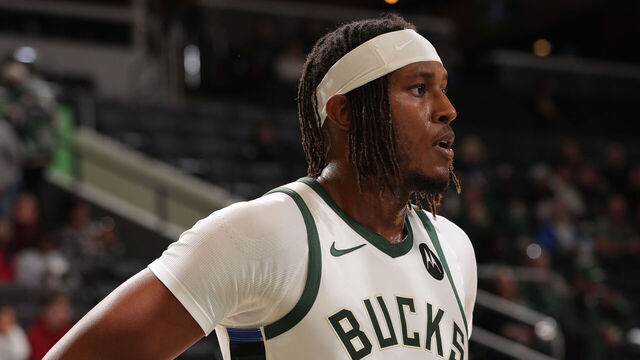 MILWAUKEE, WI - OCTOBER 9: Myles Turner #3 of the Milwaukee Bucks during the game against the Detroit Pistons during a preseason game on October 9, 2025 at Fiserv Forum Center in Milwaukee, Wisconsin. Mandatory Copyright Notice: Copyright 2025 NBAE .