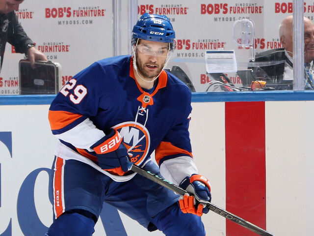 ELMONT, NEW YORK - SEPTEMBER 21: h29skates against the Philadelphia Flyers in a preseason game at UBS Arena on September 21, 2025 in Elmont, New York.