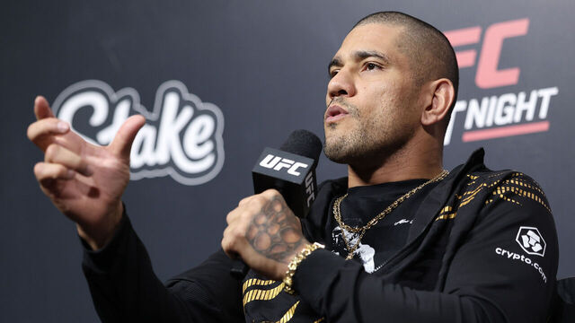 RIO DE JANEIRO, BRAZIL - OCTOBER 10: Alex Pereira is seen on stage during a Q&A session prior to the UFC Fight Night ceremonial weigh-in at Farmasi Arena on October 10, 2025 in Rio de Janeiro, Brazil.