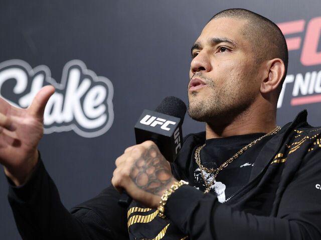 RIO DE JANEIRO, BRAZIL - OCTOBER 10: Alex Pereira is seen on stage during a Q&A session prior to the UFC Fight Night ceremonial weigh-in at Farmasi Arena on October 10, 2025 in Rio de Janeiro, Brazil.