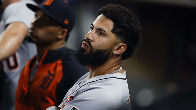SEATTLE, WASHINGTON - OCTOBER 10: Gleyber Torres #25 of the Detroit Tigers looks on during the fourth inning against the Seattle Mariners in game five of the American League Division Series at T-Mobile Park on October 10, 2025 in Seattle, Washington.