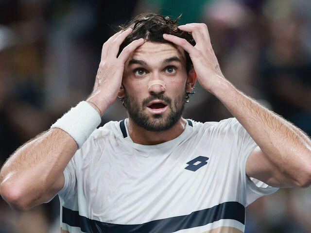 SHANGHAI, CHINA - OCTOBER 11: Valentin Vacherot of Monaco celebrate after winning against Novak Djokovic of Serbia in the Men's singles Semifinals on day 13 of the 2025 Shanghai Rolex Masters at Qi Zhong Tennis Center on October 11, 2025 in Shanghai, China.
