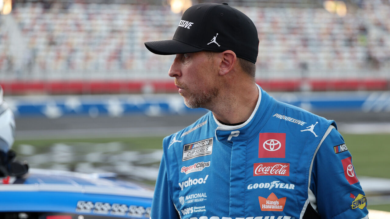 CONCORD, NORTH CAROLINA - OCTOBER 05: Denny Hamlin, driver of the #11 Progressive Toyota, looks on after the NASCAR Cup Series Bank of America ROVAL 400 at Charlotte Motor Speedway on October 05, 2025 in Concord, North Carolina.
