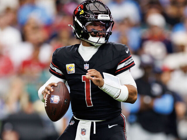 GLENDALE, ARIZONA - OCTOBER 5: Kyler Murray #1 of the Arizona Cardinals drops back to pass during an NFL football game against the Tennessee Titans at State Farm Stadium on October 05, 2025 in Glendale, Arizona.