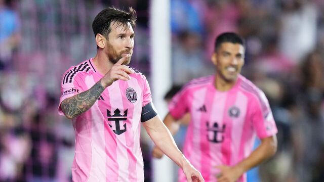 FORT LAUDERDALE, FLORIDA - OCTOBER 11: Lionel Messi #10 of Inter Miami CF celebrates after scoring the team's fourth goal during the MLS Inter Miami CF and Atlanta United at Chase Stadium on October 11, 2025 in Fort Lauderdale, Florida.