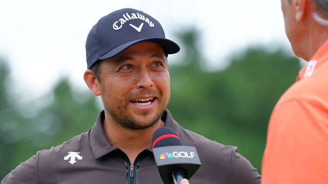 YOKOHAMA, JAPAN - OCTOBER 12: Xander Schauffele of the United States is interviewed after winning the tournament following the final round of the Baycurrent Classic Presented by LEXUS at Yokohama Country Club on October 12, 2025 in Yokohama, Kanagawa, Japan.