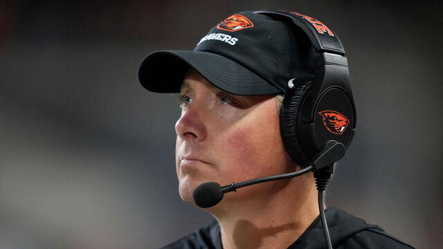 CORVALLIS, OREGON - SEPTEMBER 26: Head coach Trent Bray of the Oregon State Beavers looks onto the field during the second half against the Houston Cougars at Reser Stadium on September 26, 2025 in Corvallis, Oregon.