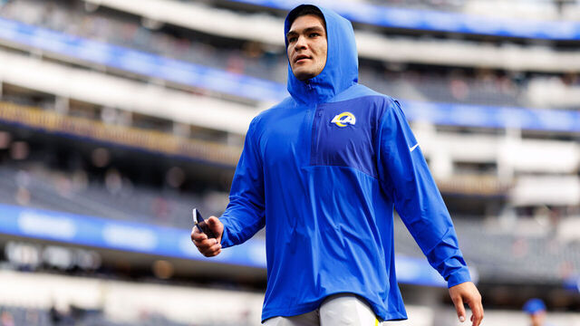 INGLEWOOD, CALIFORNIA - OCTOBER 2: Puka Nacua #12 of the Los Angeles Rams warms up prior to an NFL football game against the San Francisco 49ers at SoFi Stadium on October 02, 2025 in Inglewood, California.